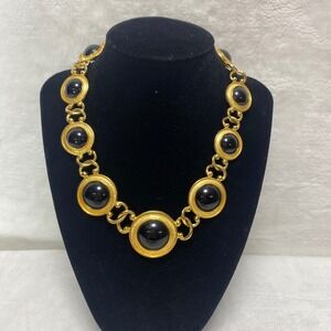 Reversible Gold Tone Choker Necklace Black White Cabochon Round Links Statement